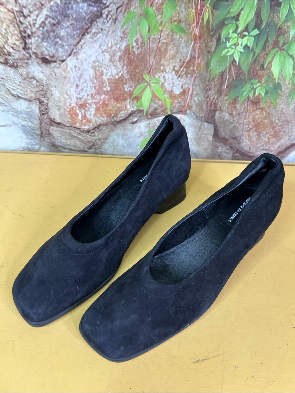 ARCHE Black Square Toe Minimalist Slip-On Heels, Made in France, 40 - Picture 5 of 13